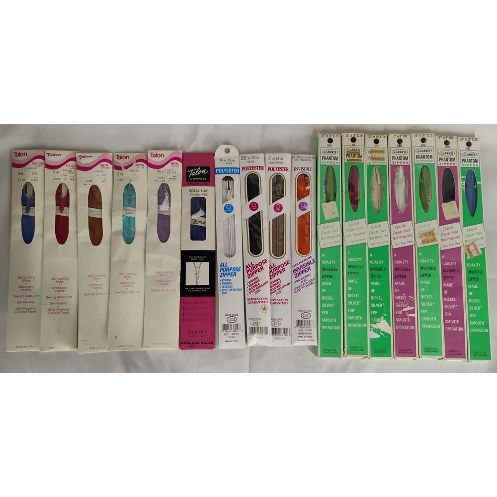 NOS Vintage Clarks Talon Coats & Clark Zippers Zipper Lot 7in -22in Many Colors